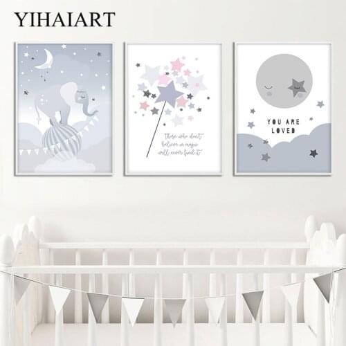 Baby Nursery Wall Art Print Painting Cartoon Elephant Magic Canvas Poster Nordic Kids Decorative Picture Child Bedroom Decor