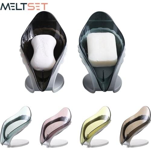 Drain Soap Holder Leaf Shape Soap Box Container for Bathroom Suction Cup Soap Dish Shower Storage Plate Tray Bathroom Gadgets