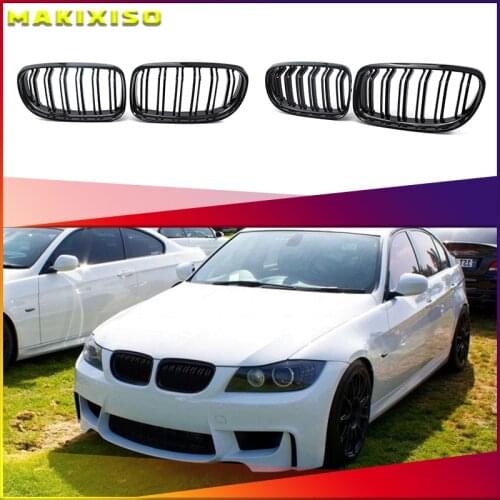 Dual Slat Kidney Grille Gloss Black for BMW E90 3 Series Sedan LCI 09-11 Double Slat Sport Style Gloss Black 1 Pair