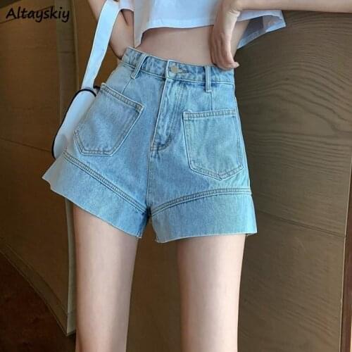 Denim Shorts Women Patchwork Irregular High Waist Pockets Summer Korean Style Chic Popular Casual College Students Female Ins
