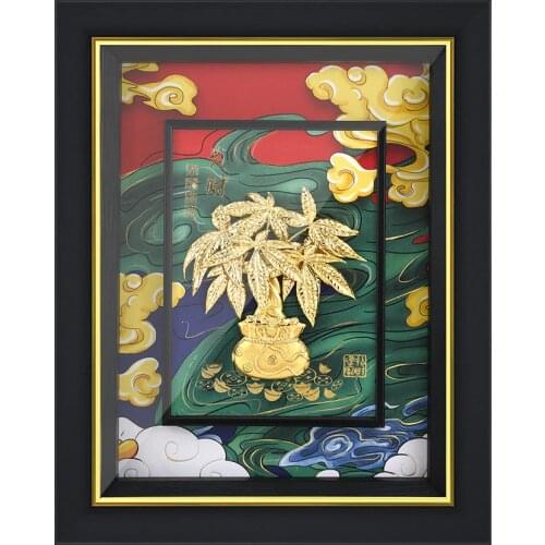 Money Tree Feng shui Lucky Wealth Fortune Tree Pictures Gold Foil Painting Wall Art decor Pictures For Living Room Home Decor