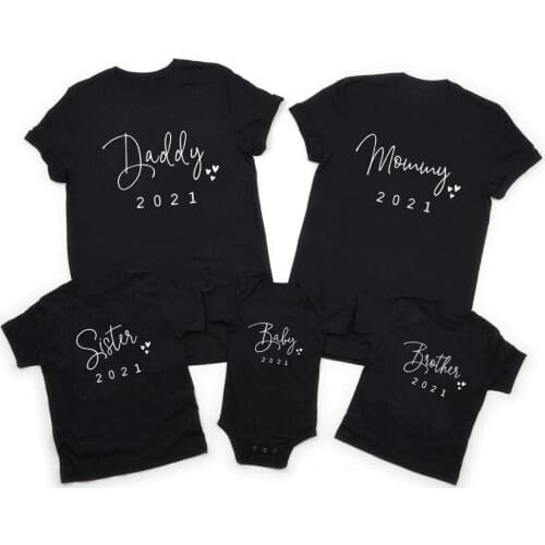 Funny Daddy Mommy Brother Sister Baby 2021 Family Matching Clothes Outfits Father Son Mother and Daughter Tshirts Baby Clothes