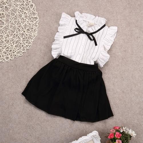 2PCS Set Girls Dress Kids Baby girl striped sleeveless Tops+ solid Skirt Outfits Clothes set