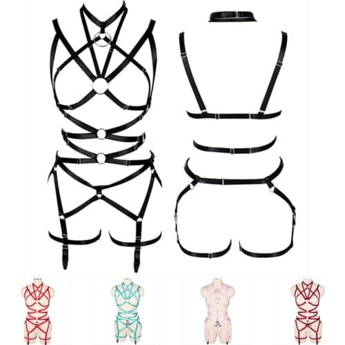 Full Body Harness Lingerie Set Sexy Goth Cage Bra Fetish Chest Belt O-Ring Strappy Adjust Plus Size Soft Tops Club Festival Rave