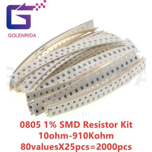 80valuesX25pcs=2000pcs 0805 10ohm-910Kohm SMD Resistor Kit Assorted Kit 1% component diy samples kit