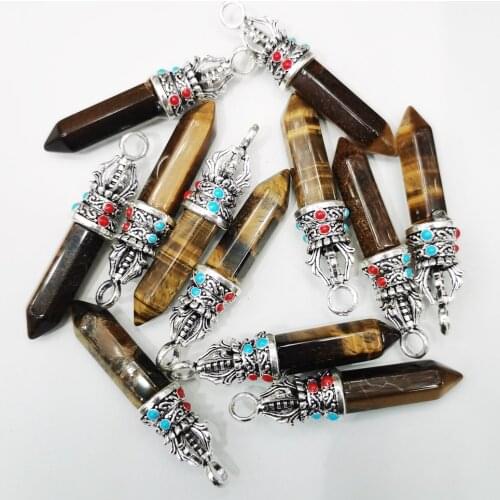 Fashion Tigereye natural stone Crystal pillar pendant Necklace for jewelry making Charm Accessories 12pc Free shipping wholesale