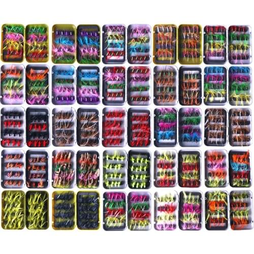 HENGJIA 32pcs Fishing Lures Kit Fly Fishing Hook Fly Fishing Flies Feather Bait Lures Nymph Dry and Wet Flies Fishing Tackle