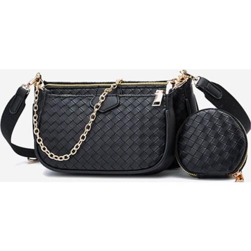 Summer new style trendy Korean version PU Leather Woven triplets diagonal bag Zipper Shoulder Handbag Casual Retro Mini Simple