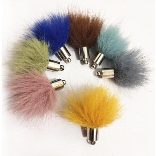 New Mini Fake Mink Fur Pom Pendant Copper Silver KC Gold Cap Pompon DIY Parts Jewelry Accessories Making For Chain Earring Shoes