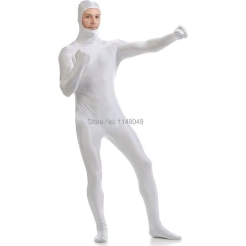 New Open Hood White Spandex Zentai Suit Spandex Bodysuit