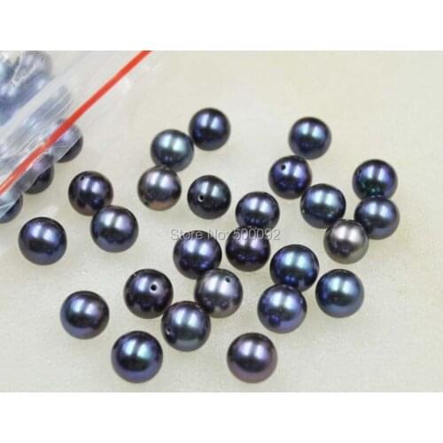 Wholesale 7.5-8mm round black half drill freshwater pearl