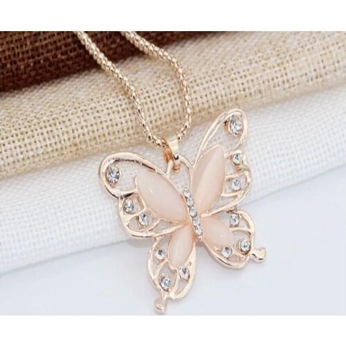 Wild Chain Yellow Gold Filled Womens Opal Butterfly Sweater Chain Necklace