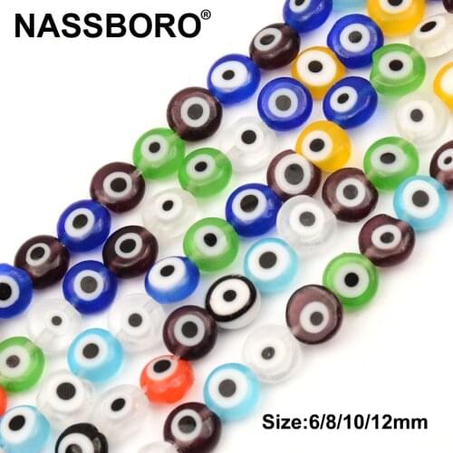 Flat Round Turkish Evil Eye Beads Lampwork Glazed Glass Beads Jewelry Making Loose Spacer Bead DIY Bracelet Necklace NASSBORO