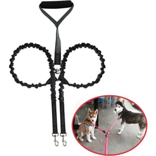 Dog Leash Double Twin Two Dogs Leash Nylon Durable Cat Elastic Leash Traction Rope Puppy Necklace Harnesses Collar For Large Dog
