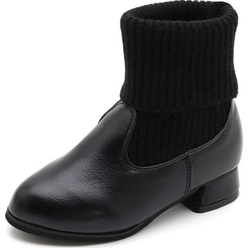 Princess Girl Shoes For Kids 10 To 12 Year Old Children Socks High Heels Leather Shoes Girl 2020 Comfort Winter Black Warm Boots