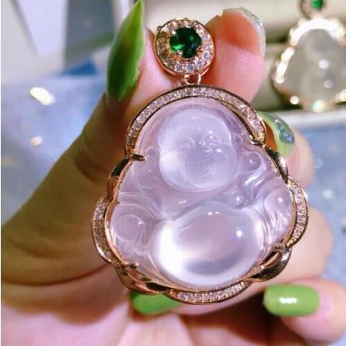 Silver inlay natural jade Buddha Pendant agate jade Buddha Pendant clavicular Buddha