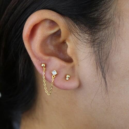 Micro-inlaid 925 sterling silver Zircon And Pearl Chain Hanging Ears Earrings For Women Wholesale Korean Stud Earring Jewelry