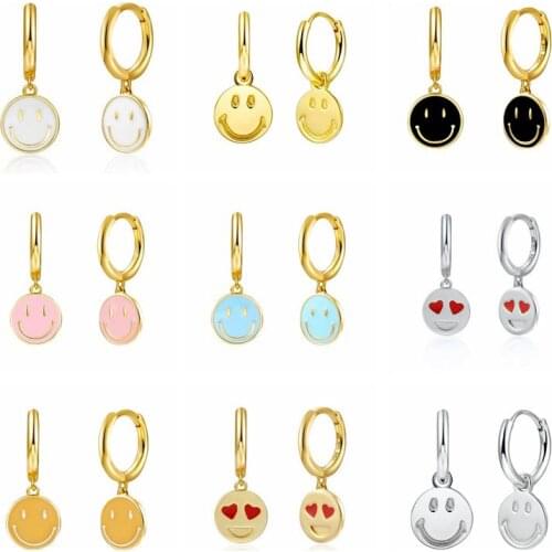 YUXINTOME 925 Silver Ear Buckle Cute Smiley Pendant Hoop Earring Five Colorful Enamel Cartoons Earrings Luxury Fashion Jewelry