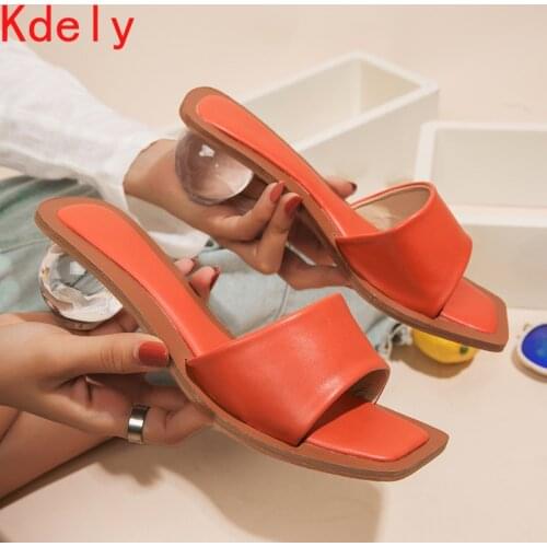 Size 35-43 Clear Crystal Round Ball Heels Slippers Women Summer Beach Peep Toe Slides Shoes Woman Flip Flops Sandals