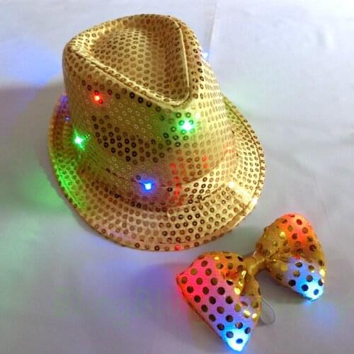 Wedding Party Favor Adult Size LED Flashing Light Up Fedora Hat and Tie Kit