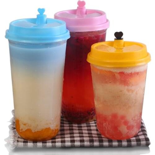50pcs Disposable plastic cups for drinking 500ml juice coffee takeaway packaging cups with heart stopper lids party favor