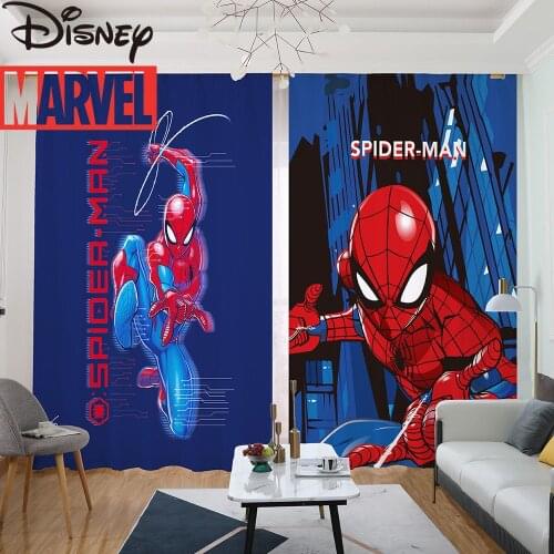 Disney Cartoon Spiderman Kids Childrens Room 3D Bedroom Bay Window Free Punch Blackout Curtains