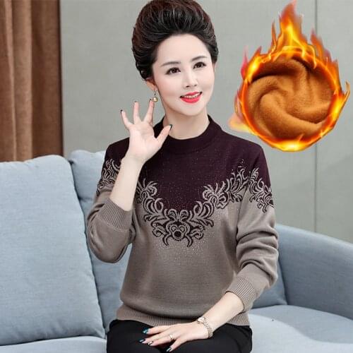 Middle-Aged womens sweater middle-aged womens Plus Size easing sweater knit pullover thick warm cashmere sweater