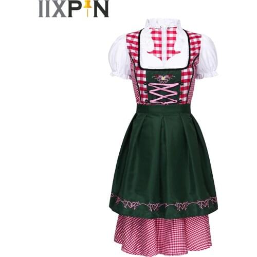 Traditional Octoberfest German Beer Wench Costume Adult Oktoberfest Dirndl Dress With Apron for Carnival Beer Festival Role Play