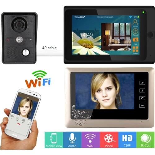 HD 1000TVL Camera Wired /Wireless Wifi Video Door Phone Doorbell Intercom System 7 inch 2 Monitor with APP Remote control