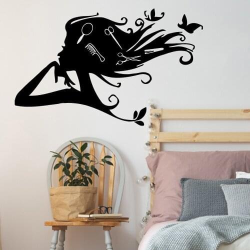 Butterfly Hair Salon Wall Sticker Girls Hairdressing Vinyl Art Stickers Scissors Combs Wall Decals Beauty Salon Sign Decor AZ551
