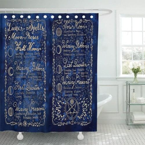 Lunar Magic Spells on Blue Occult Esoteric Divination Shower Curtains Waterproof Polyester Fabric 60 x 72 inches with Hooks