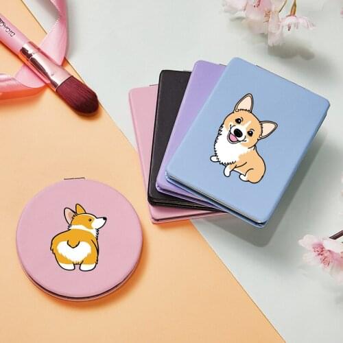 Cute Corgi Portable Makeup Mirror with Double Sides Funny Dog Magnifying Pocket Cosmetic Compact Vanity Mirrors Lusterko Spiegel