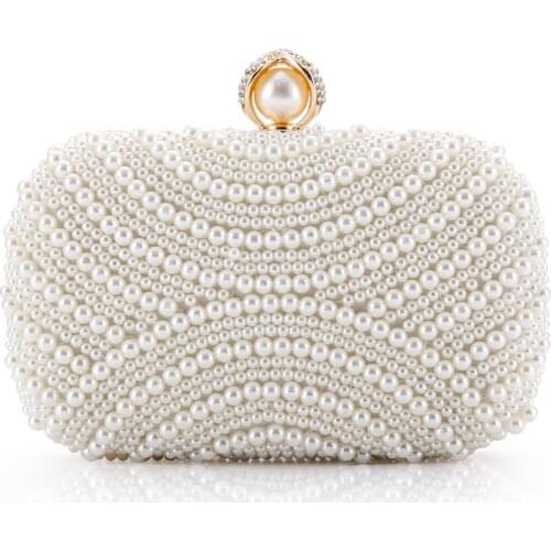 Womens Luxurius Clutch Evening Bags Full Beaded Artificial Pearls Handbag For Wedding Parites Prom