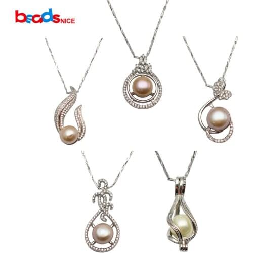 Beadsncie ID33771 Long Chain Pearl Jewelry Necklace for Women Wedding Pearl Pendant Necklace in Silver