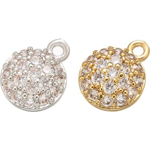 ZHUKOU 8x10mm Brass Round Crystal Hollow Pendant for Women Necklace Earrings Jewelry Accessories Making Findings Model: VD554