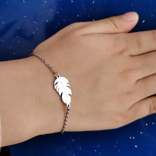 1 Pc Simple Feather Stainless Steel Bracelet Leaf Charms For Cute Women Girls Kids Princess Fashion Jewelry Lucky Gift