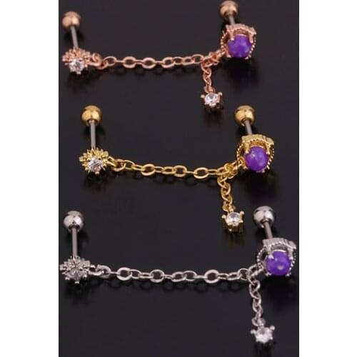 1 PCS Double Bar Ear Piercing Cartilage Earring Trendy Cute Zircon Chain Tassel Two Hole Ear Stud Cuff