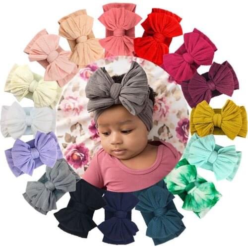 16Pcs 5 Inch New Jacquard Nylon Hand Tied Hair Bow Headband For Children Toddler Girls Winter Warm Baby Turban Head Warps