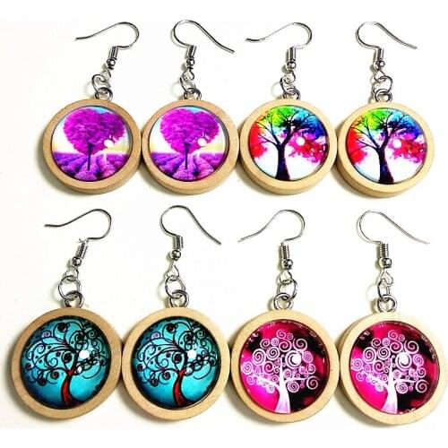 24pairs/lot Cartoon Color Butterfly earrings Wood Tray Cabochon Glass Cabochon Drop Earrings for girl party gift