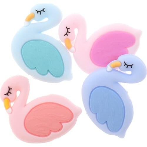 Wholesale Cute Swan 25pcs Silicone Flamingo Baby Teether Beads Fashion Infant Teething Necklace Bracelet Accessories Bpa Free