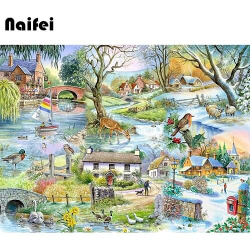 5D DIY square diamond painting full round rhinestone four season landscape diamond embroidery painting home christmas decoration