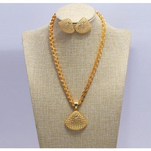 African Gold Color Wedding Jewelry Sets Pendant Necklaces Earrings Women Gold Color Round Ball Chains Papua New Guinea