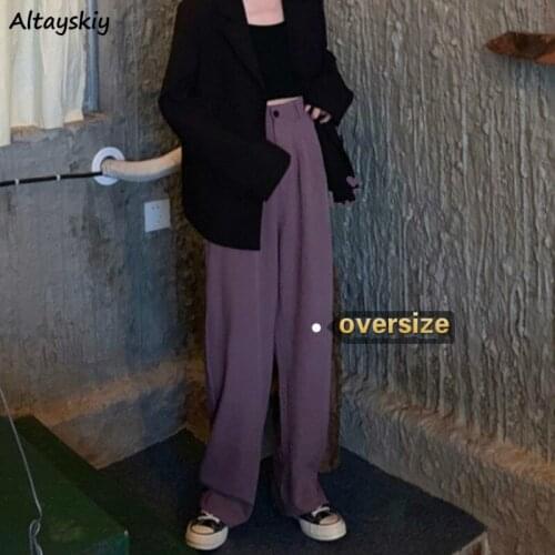 Causal Pants Women Solid Simple Oversize All-match Female Elegant Ulzzang High Waist Fashion Wide Leg Trousers Leisure Popular