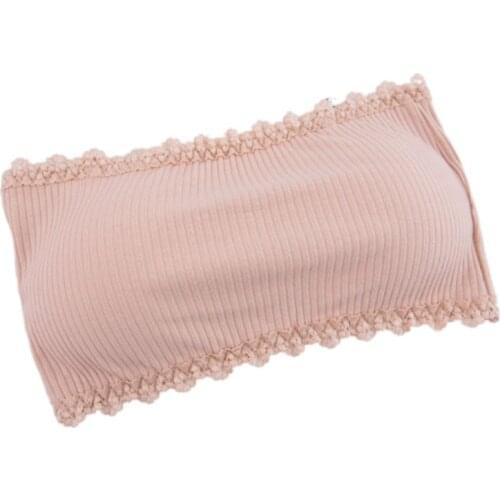 Women Girls Summer Ribbed Striped Strapless Bandeau Bra Floral Lace Trim Solid Color Push Up Bralette Adjustable Hooks Tube Tops