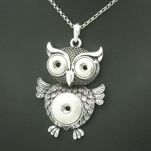 Fashion Beauty Lovely Owl snap pendant necklace chain 60cm fit 12MM& 18MM snap buttons Fashion jewelry XL0155