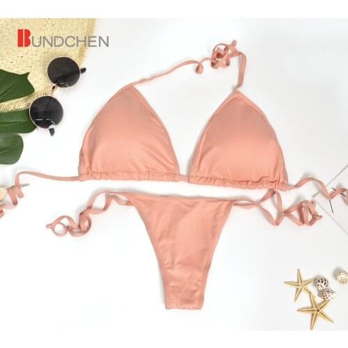 Private Label Fashion Belt Brazilian Bikini Set Thong Girls Swimwear Suits Sexy Beach Wear 2020 Women Swimsuit