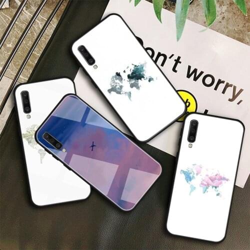 Travel world map vintage Tempered Glass Case For Samsung Galaxy A10S A10E A20S A20E A30S A40 A50S A60 A70 A80 A90 A6 A7 A8 Shell