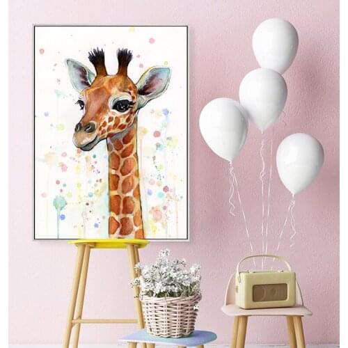 Cartoon color painting pictures, printed canvas posters, lovely giraffe and zebra murals, childrens room and nursery decoration