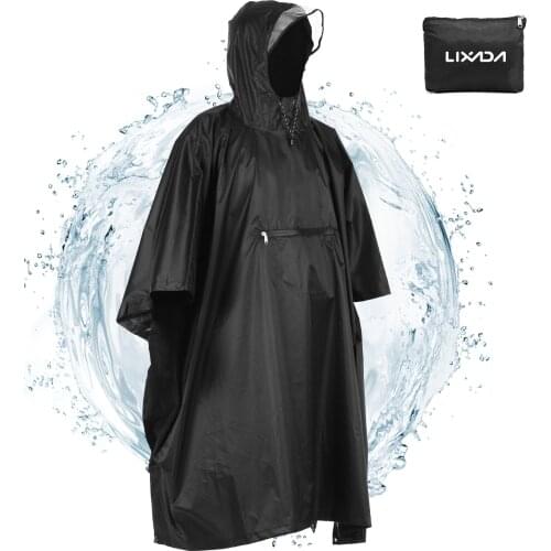 Lixada Hooded Rain Poncho Waterproof Rain Coat Raincoat Jacket Cycling Rain Cover for Outdoor Camping Hiking Fishing