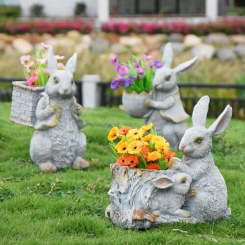 Villa Courtyard Cartoon Simulation Animal Decoration Resin Rabbit Flower Pot Ornaments Garden Landscape Statue Figurines Crafts